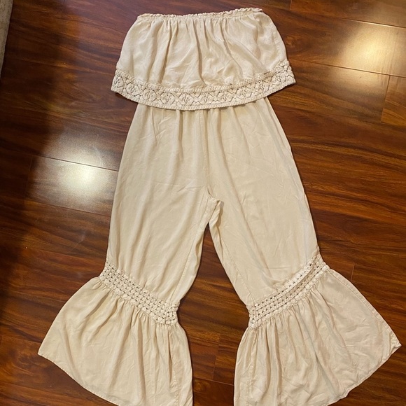 Japna Cream strapless Summer Jumper Flare Ankle Leg 100% Rayon - Picture 2 of 10